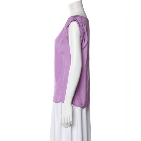 ALICE + OLIVIA Bateau Neckline Silk Blouse in Lavender - Picture 3 of 10